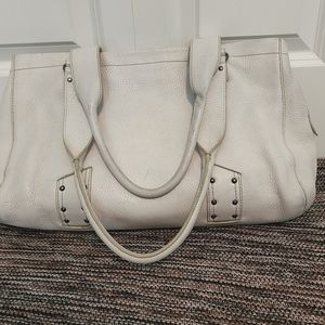 Cole Haan White Leather Satchel Purse large compartments